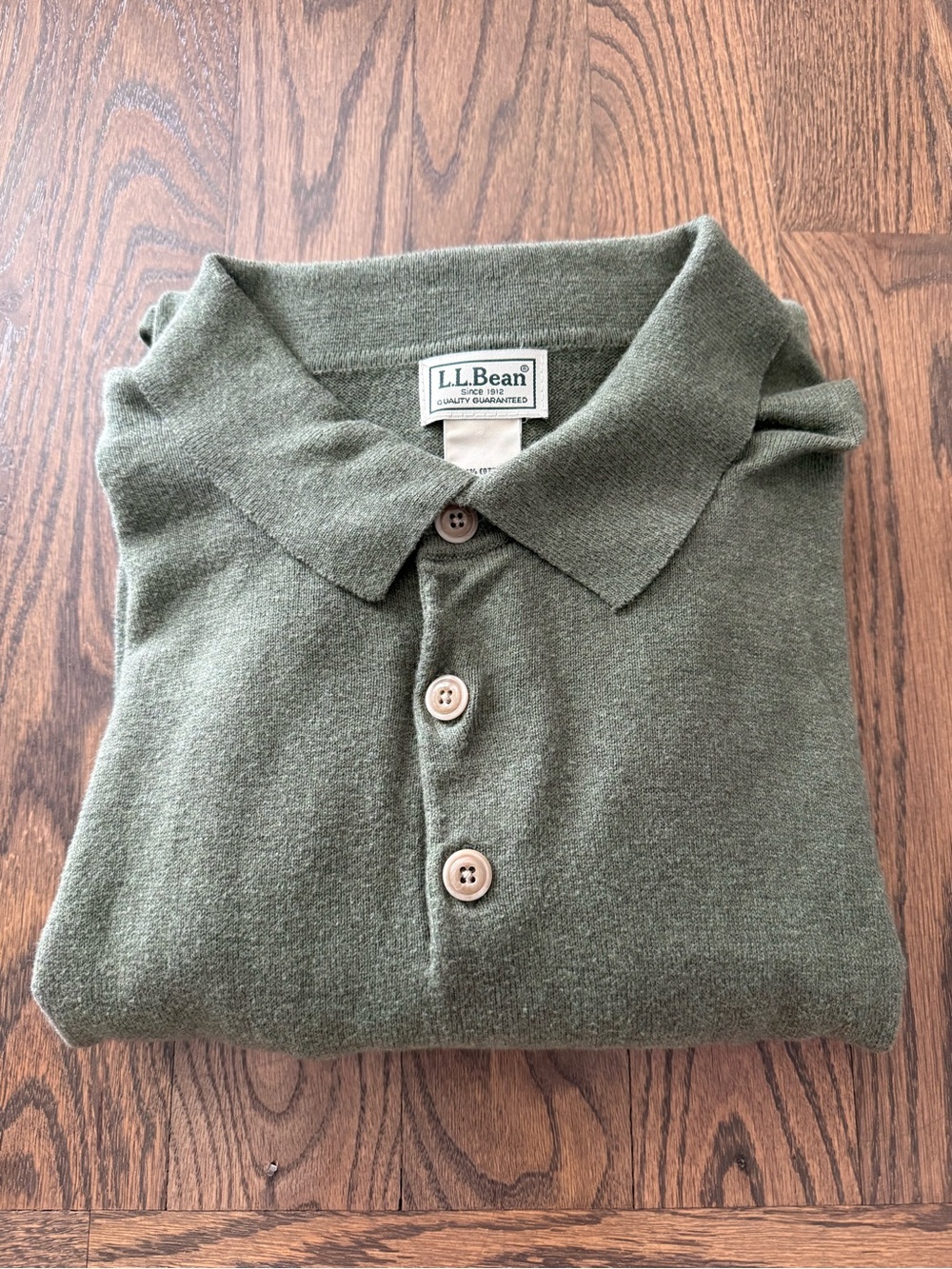 L.L. Bean Men’s Olive Green cotton cashmere blend button polo sweater size XXL T